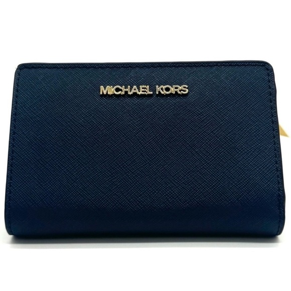 Michael Kors Medium Bifold Zip Chain Wallet Navy Blue - Picture 1 of 8